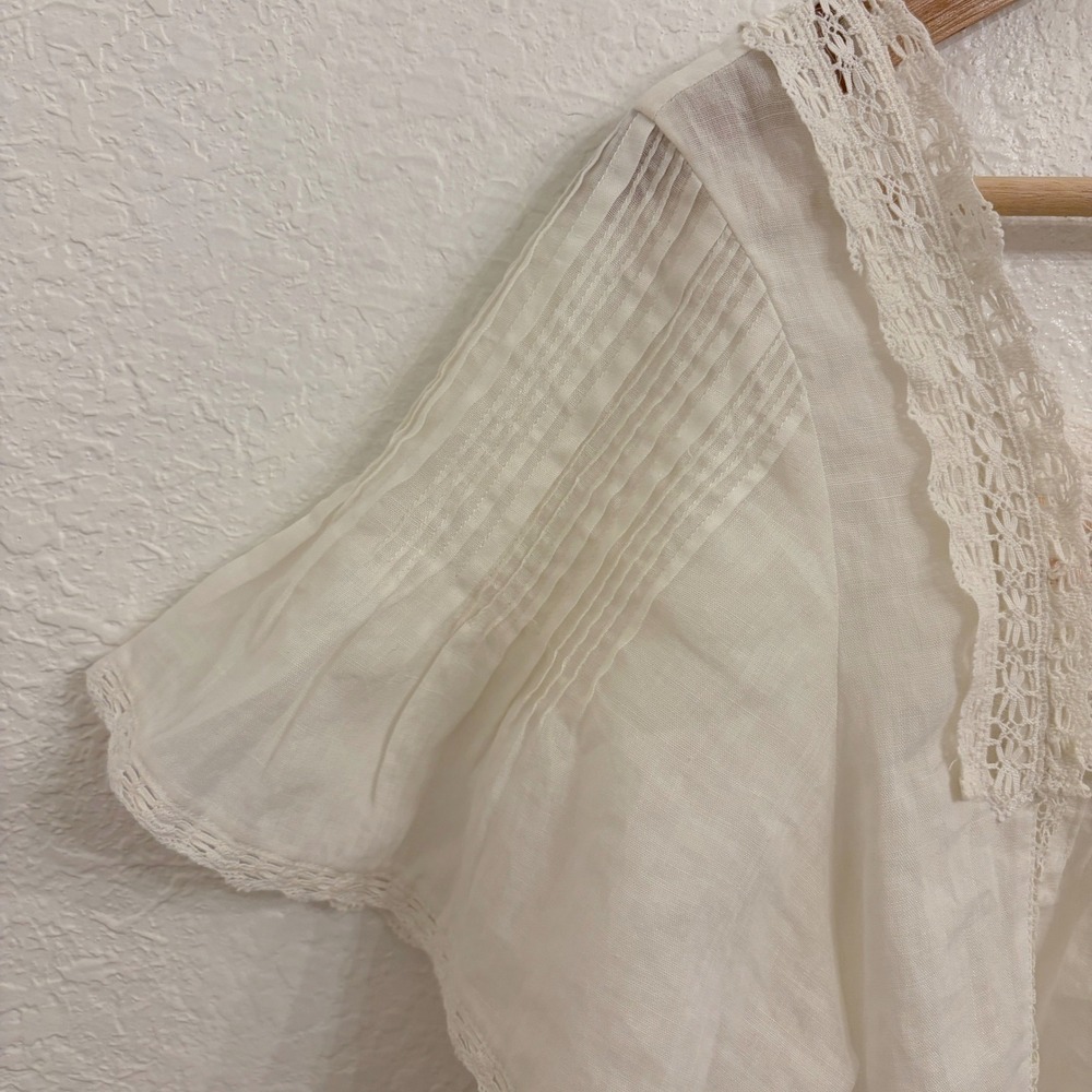 DOEN Ginger Top M Salt Lace Trim Pintuck Blouse Ramie Boho Cottagecore Prairie - Picture 5 of 13